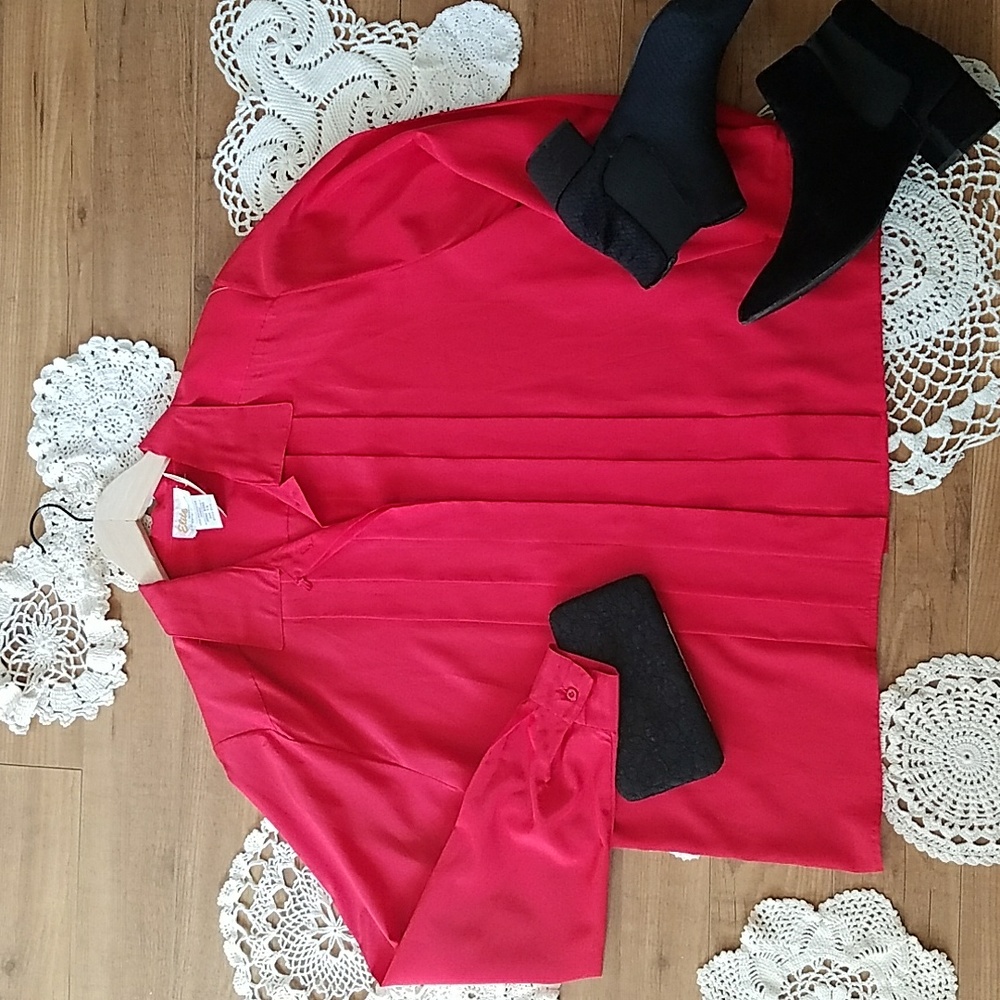 Vintage Pleated Red Blouse